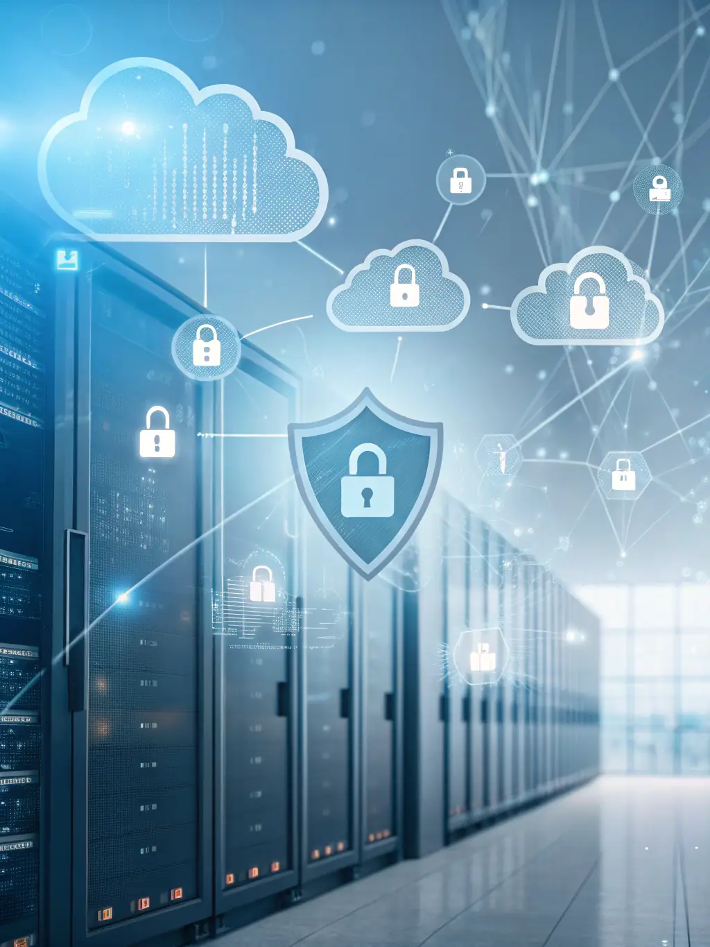 A visual representation of risk management strategies, showing protective shields and data flows, symbolizing security and proactive planning.