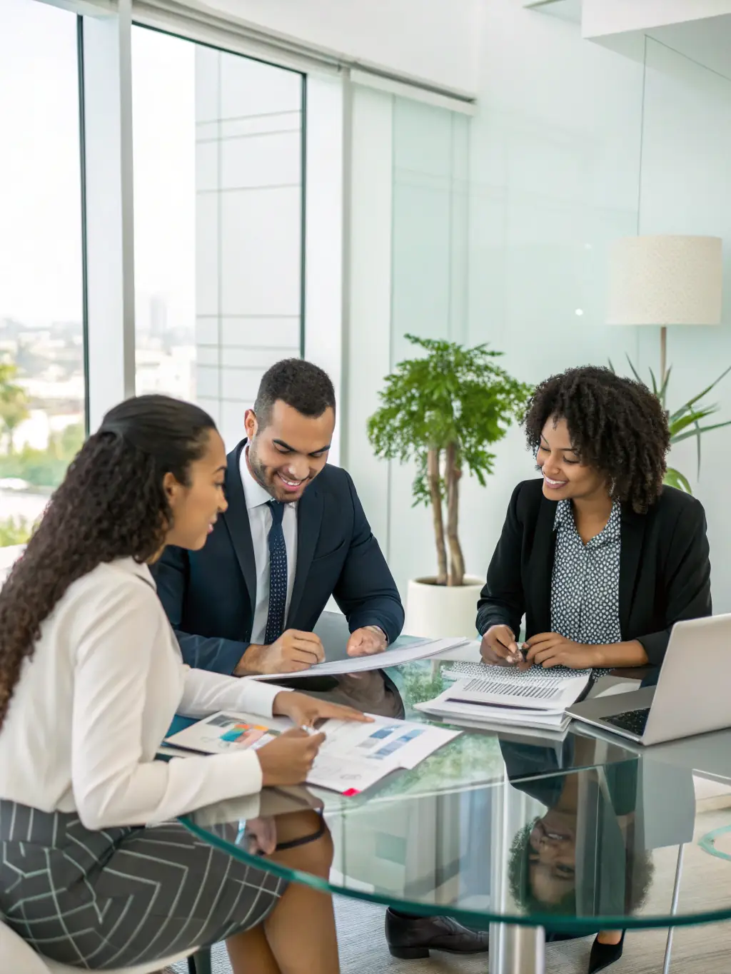 A diverse team of financial advisors collaborating in a modern office, symbolizing Centirp's expert financial consulting services.